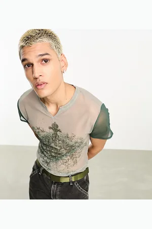 Reclaimed Mesh notch neck T-shirt with graphic