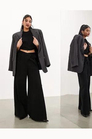 ASOS Premium textured jersey wide leg pants with asymmetric waistband in