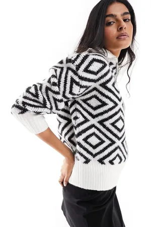 Pieces® Half zip sweater in black & white print