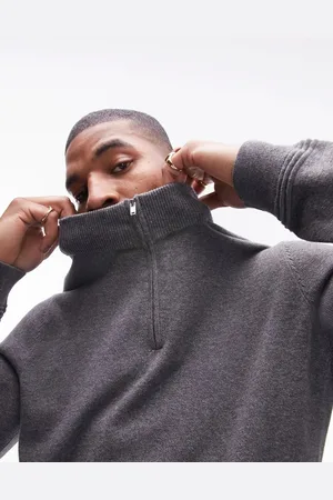 Topman Essentials 1/4 zip in charcoal