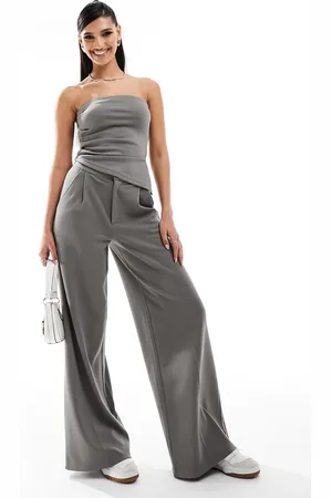 ASOS Smart wide leg pants in charcoal - part of a set