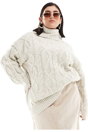 River Island Roll neck cable knit sweater in cream