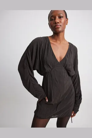 NA-KD Tie detail v neck mini dress in