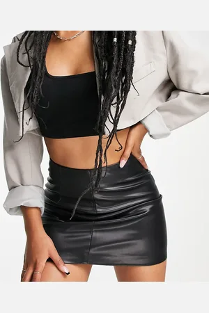 Topshop Leather look slit detail mini skirt in