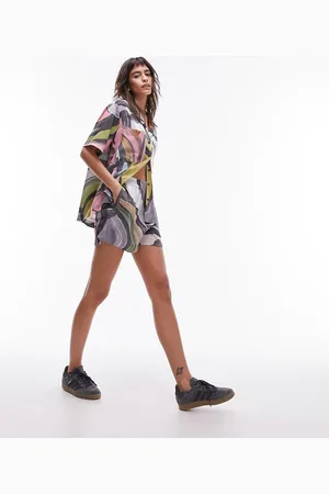 Topshop Paint swirl printed pull on shorts in