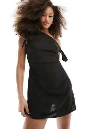 ASOS Off the shoulder mini linen sundress with knot detail in
