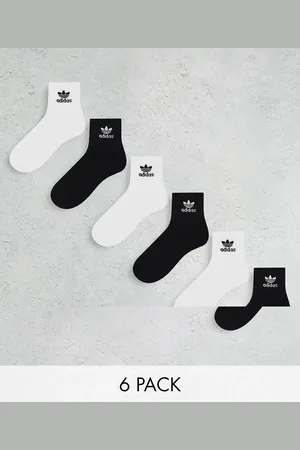 adidas 6 pack quarter socks in black and white