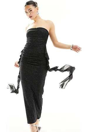 Fashionkilla Glitter bandeau ruched maxi dress in