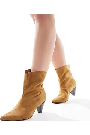 Truffle Collection Wide fit cone heel ankle boots in tan