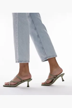 Topshop Ice strappy mid heel mule sandals in sage