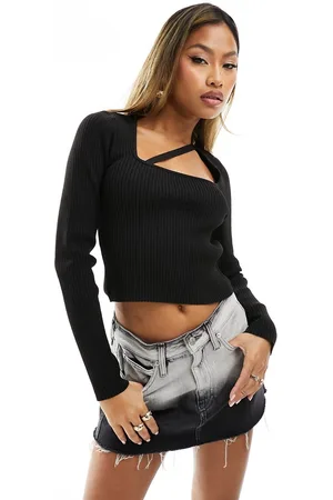 ASOS Sculpted knit top with scoop neck and strap detail in