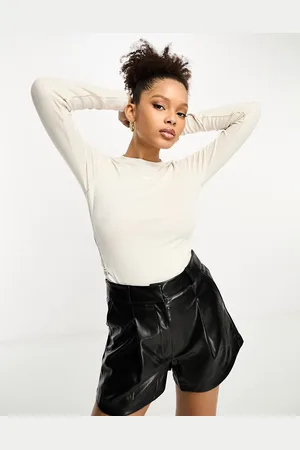 Nike Essential ribbed drawstring long sleeve T-shirt in light orewood brown