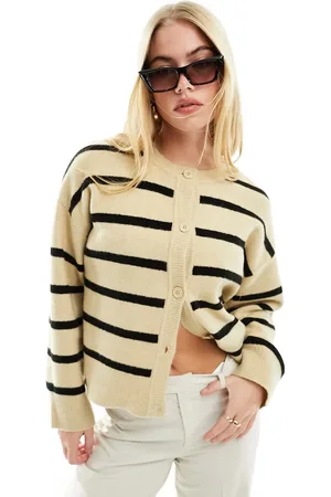ASOS Boxy knit button front crew neck cardigan in stripe