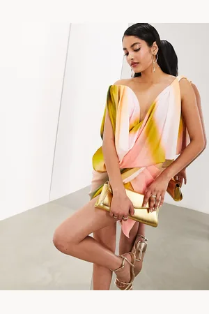 ASOS Memory draped structure off shoulder mini dress in blurred stripe