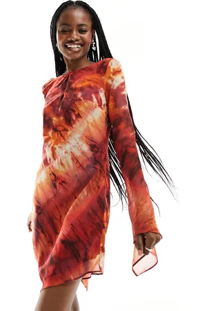 ASOS Long sleeve chiffon mini dress in red marble print