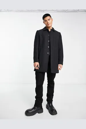 French Connection Single breasted collar coat in charcoal houndsooth