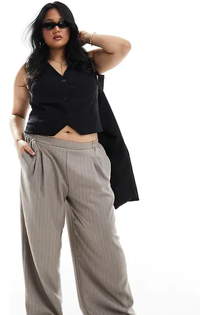 ASOS Curve wide leg pants in stone with black stripe