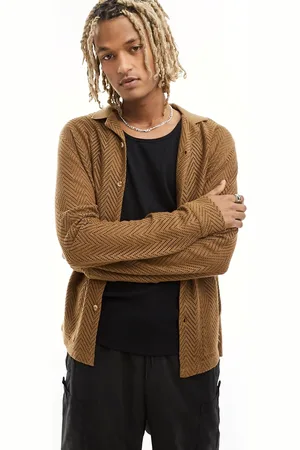ASOS Camp collar overshirt in zigzag crochet in
