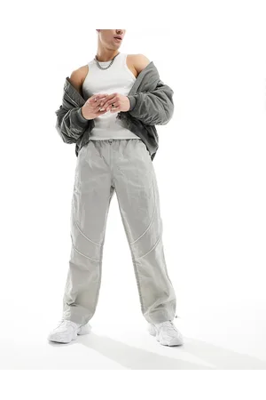 ASOS Baggy nylon track pants with contrast piping in stone