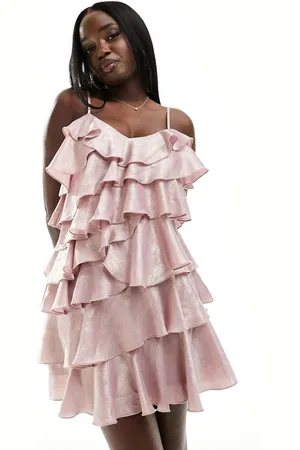 Miss Selfridge Ruffle tiered mini slip dress in metallic