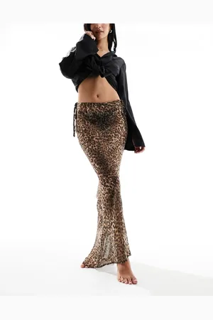 Miss Selfridge Beach chiffon maxi skirt in leopard print