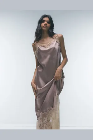Topshop Contrast lace midi slip dress in dusty