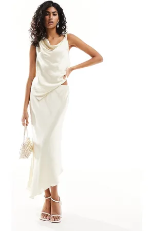 EVER NEW Asymmetrical satin top in butter bean ivory -set