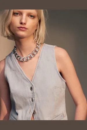 Topshop Denim cinch vest in ice