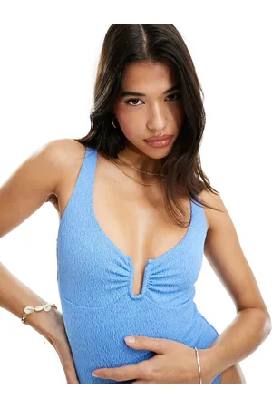 The Frolic Myrtle textured U detail gathered bust swimsuit in jewel