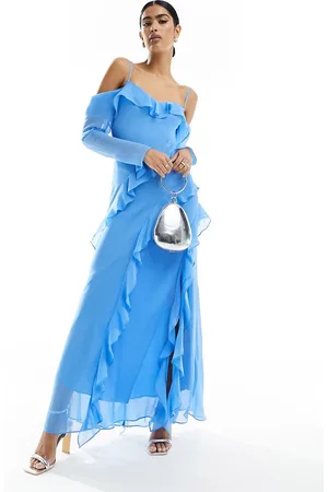 EVER NEW Long sleeve sheer ruffle maxi dress in