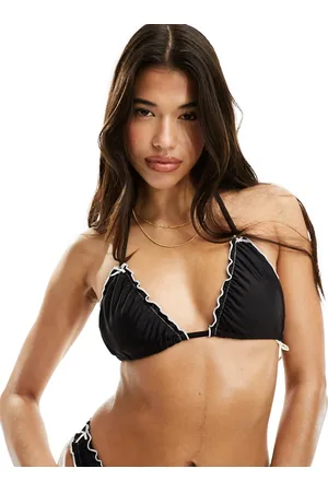 The Frolic Brooke lettuce contrast edge bow detail bikini top in