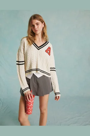 Miss Selfridge Varsity knit sweater in cream