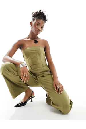 Extro & Vert Bandeau wide leg jumpsuit in khaki