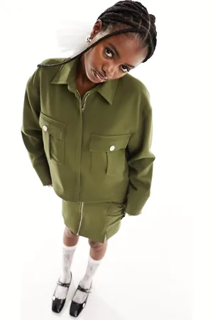 Extro & Vert Collared zip up utility jacket in khaki - part of a set