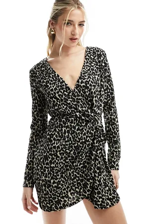MANGO Wrap front leopard mini dress in