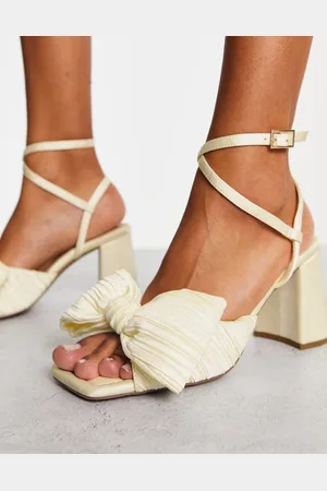 ASOS Hitched bow detail mid block heeled sandals in ivory