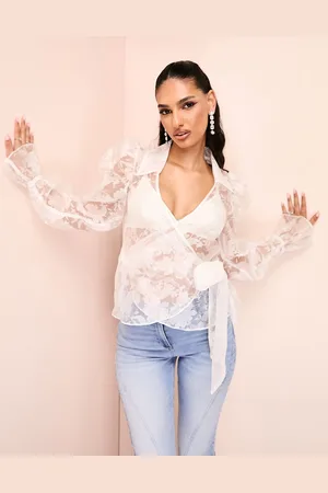 ASOS Sheer organza floral wrap blouse with tie detail in