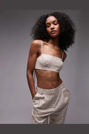 Topshop Striped linen mix bralet in ecru