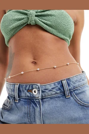 ASOS Belly chain with faux pearl design in tone