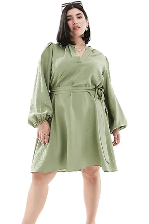 VILA V neck tie waist mini dress in