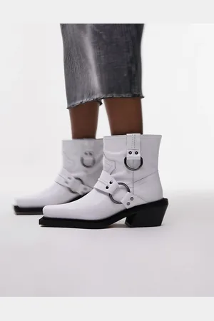 Topshop Roxy premium leather western biker boots in