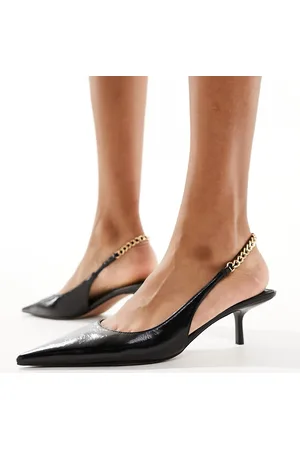 ASOS Sharp slingback chain detail kitten heeled shoes in