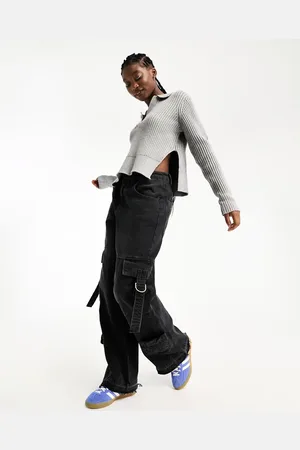 Weekday Halima open neck knit sweater in gray melange