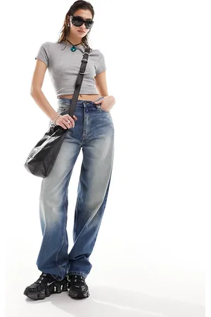 Weekday Rail mid waist loose fit straight leg jeans in jackpot