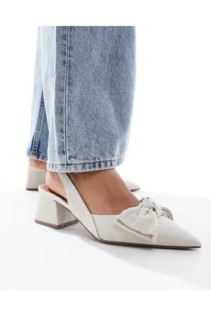 ASOS Symphony bow slingback mid block heeled shoes in natural fabrication