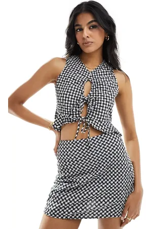 The Frolic Textured keyhole tie detail top in and white gingham - part of a set