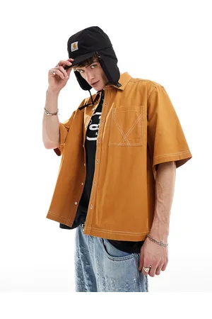 COLLUSION Boxy contrast stitch ripstop shirt in sand