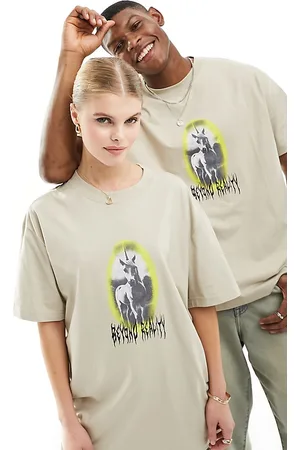 Weekday Unisex oversized T-shirt with beyond reality print in stone exclusive to ASOS