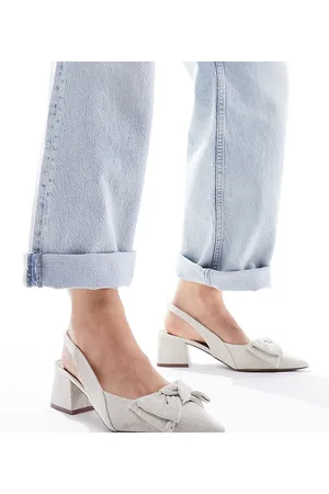 ASOS Wide Fit Symphony bow slingback mid block heeled shoes in natural fabrication
