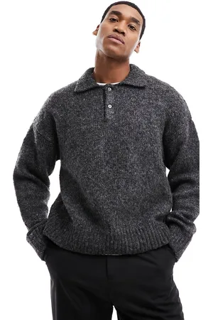Weekday Bobby relaxed fit wool blend knitted polo in dark